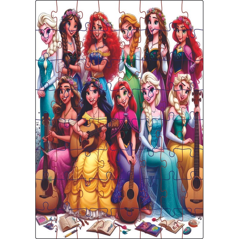 Jogo Quebra-Cabeça Jogo Princesas 64 Pçs MDF 18x26 | Shopee Brasil