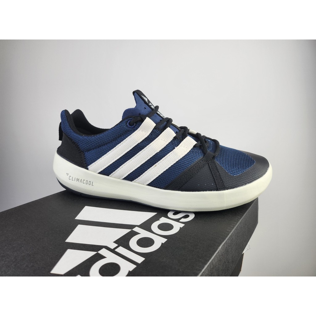 AD Climacool Boat Lace Lightweight Breathable Outdoor Casual Confort vel Praia Sapatos De Preto E Azul Wading