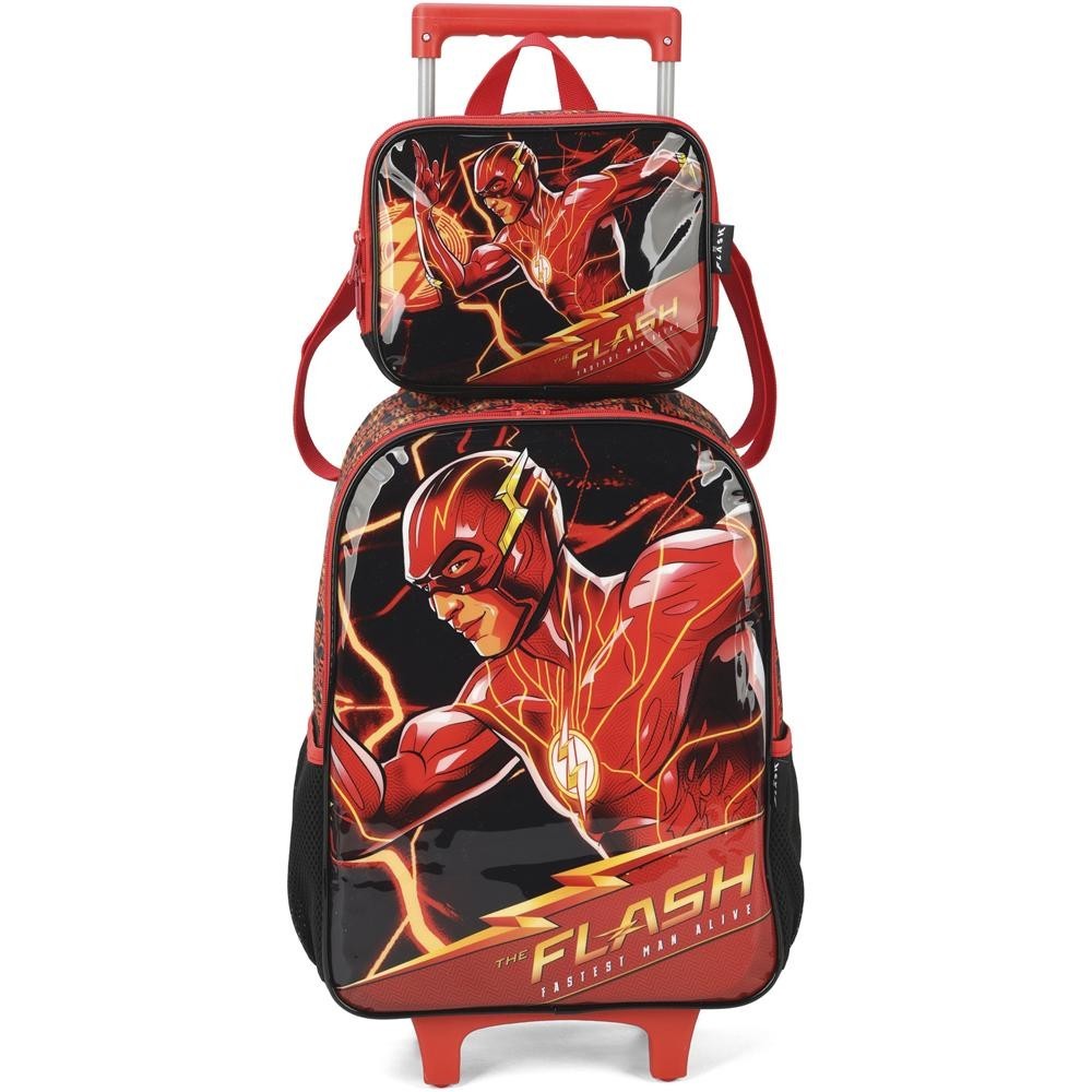 Kit Mochila de Rodinhas Lancheira Luxcel The Flash Preto | Shopee Brasil