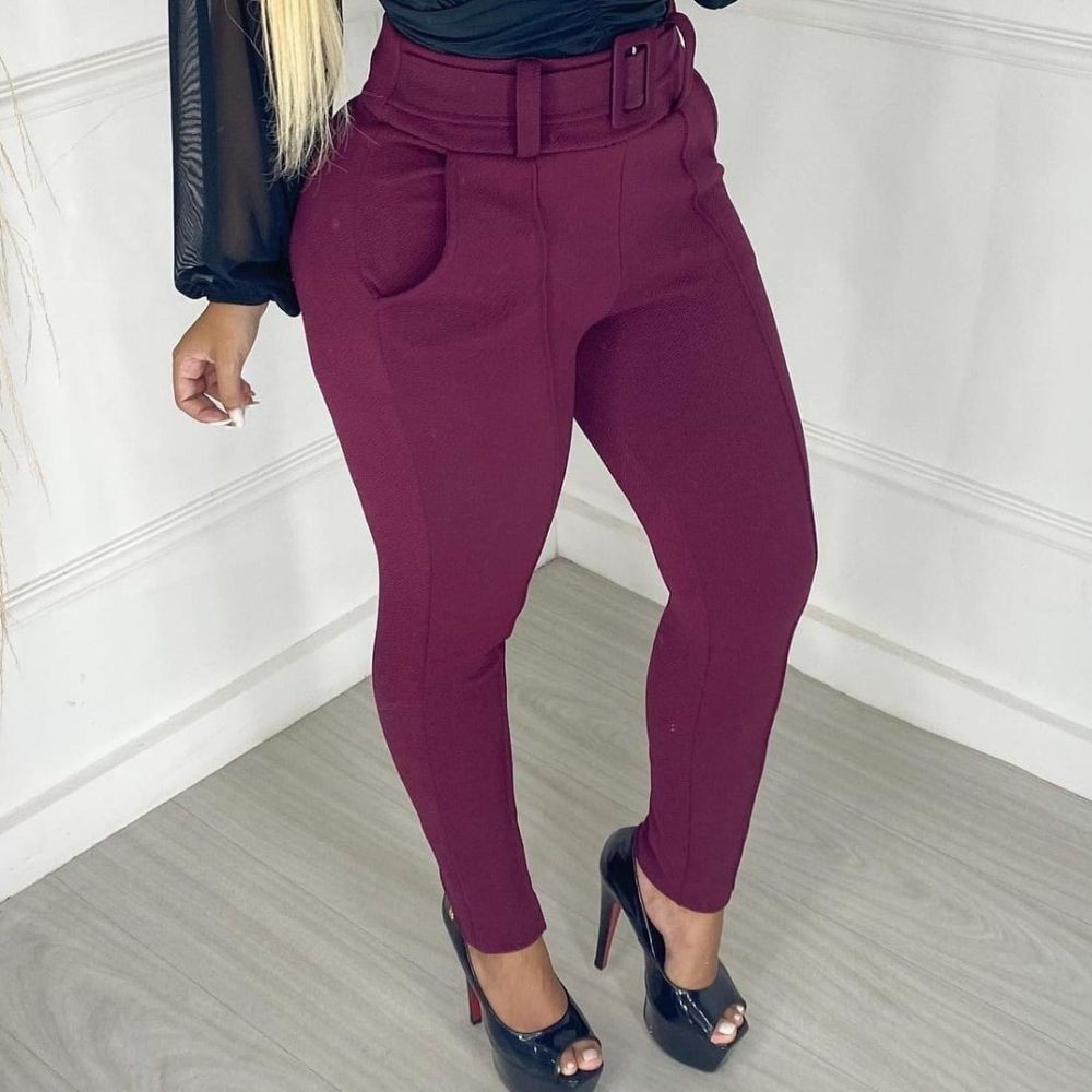 Calça Feminina Legging Skinny Cintura Alta Com Cinto