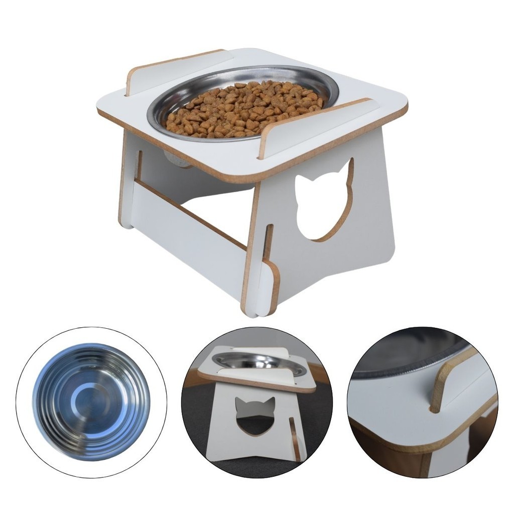 Comedouro Gato Elevado Pet Tigela Ração Inox Saudável - Branco