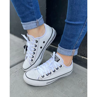 PROMOÇÃO Tênis Casual Feminino Masculino All Star Chuck Taylkor Unissex Cano Baixo Branco Couro