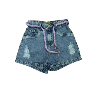 Short Jeans cinto modelo cordinha lilas