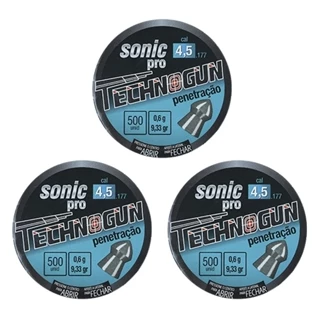 CHUMBINHO TECHNOGUN SONIC PRO PENETRAÇÃO 9,33GR 500UN. 4.5MM - COMBO 03 LATAS