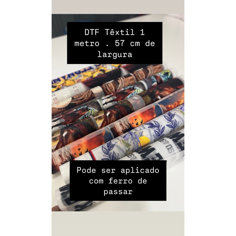 Impressão DTF 1 metro - 57cm Largura Têxtil Pronto para Aplicação Envie sua Arte.