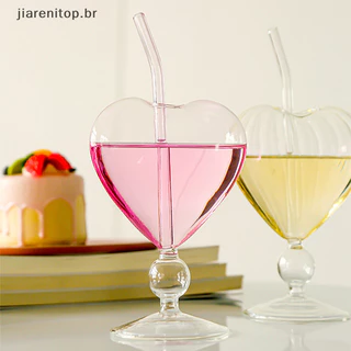 jiarenitop 1Pc Creative Lovely Heart-shaped Cup Copo De Água Em Forma De Coração Com Palha Suco De Vinho Club Drinkware Container Decoration br