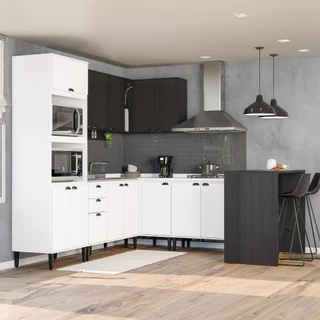 Armário de Cozinha Completa Lótus New Carraro Branco/Preto