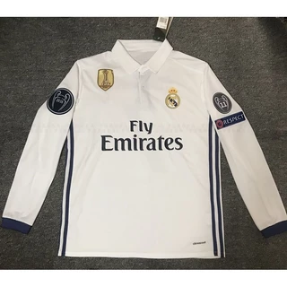 Camisetas do Real Madrid 16-17 em casa, uniformes de futebol de mangas compridas e curtas da Liga dos Campeões, n ° 7, Ronaldo n ° 4 Ramos Bell, uniformes personalizados