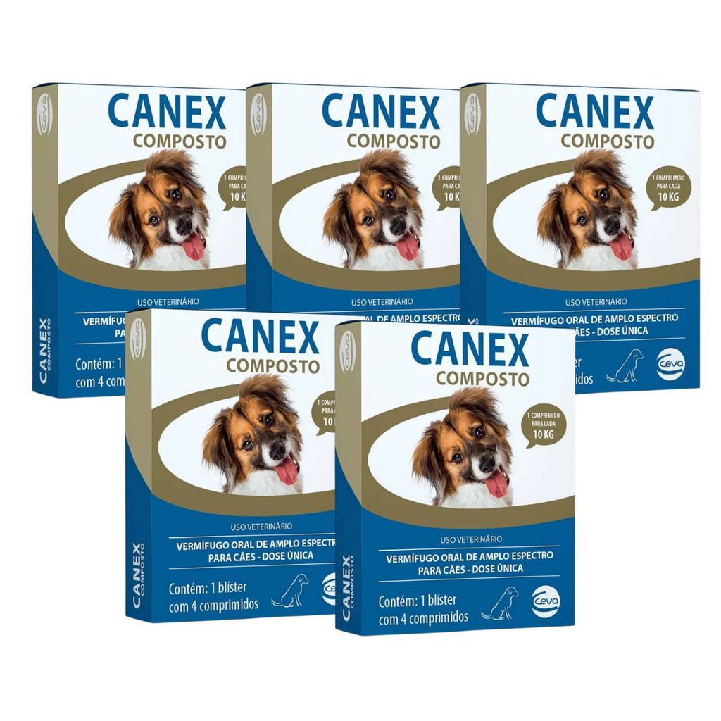 kit com 5 caixas de vermifugo Canex Composto De 4 Comprimidos Cada ...