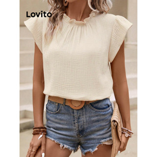 Lovito Blusa Boho Lisa Com Babados E Alface Para Mulheres LBL07224