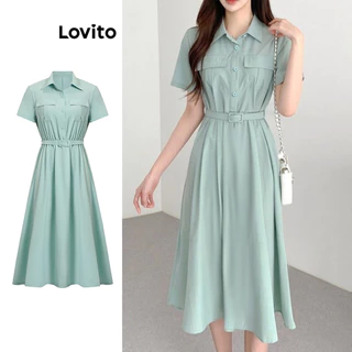 Lovito Vestido Casual com Botões e Cinto para Mulheres L77ED148