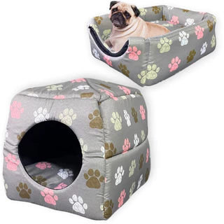 Cama Pet para Cachorros e Gatos Iglu 2 em 1 Caminha Toca Pet Cinza - Pratikza