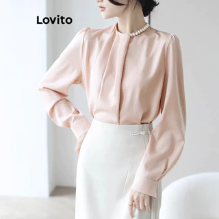 Lovito Elegante Blusa Feminina Lisa Assimétrica com Pérolas LNE29206 (Branco/Rosa)
