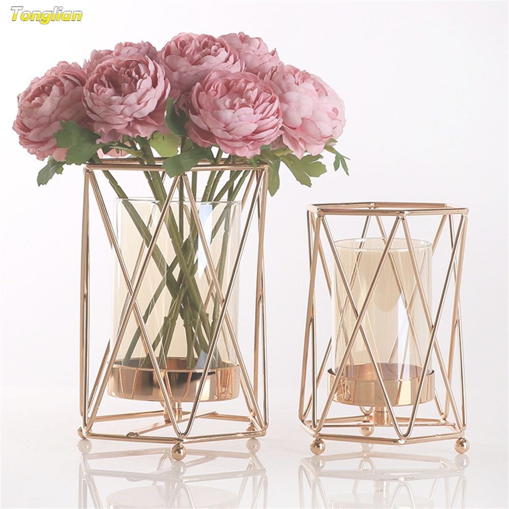 Vaso de metal geométrico europeu moderno e luxuoso suporte para plantas ...