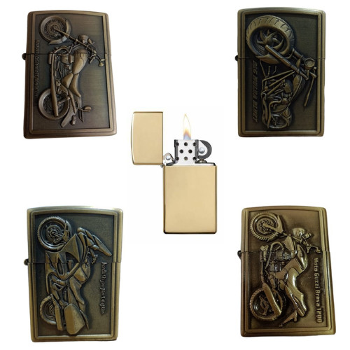 Isqueiro Metal Vintage Luxo Recarregável Tipo Zippo Motos