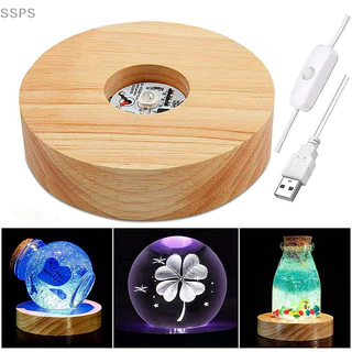 [SSPS] Base De Luz De Madeira 10cm LED Recarregável Giratória Suporte De Lâmpada Arte Com Adaptador De Energia FAH