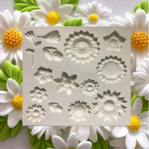 Molde De Silicone Girassol Flores P/ Confeitaria E Biscuit