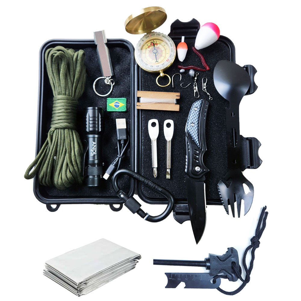 Kit De Sobrevivência Emergência EDC 22 Itens Pesca Bússola | Shopee Brasil