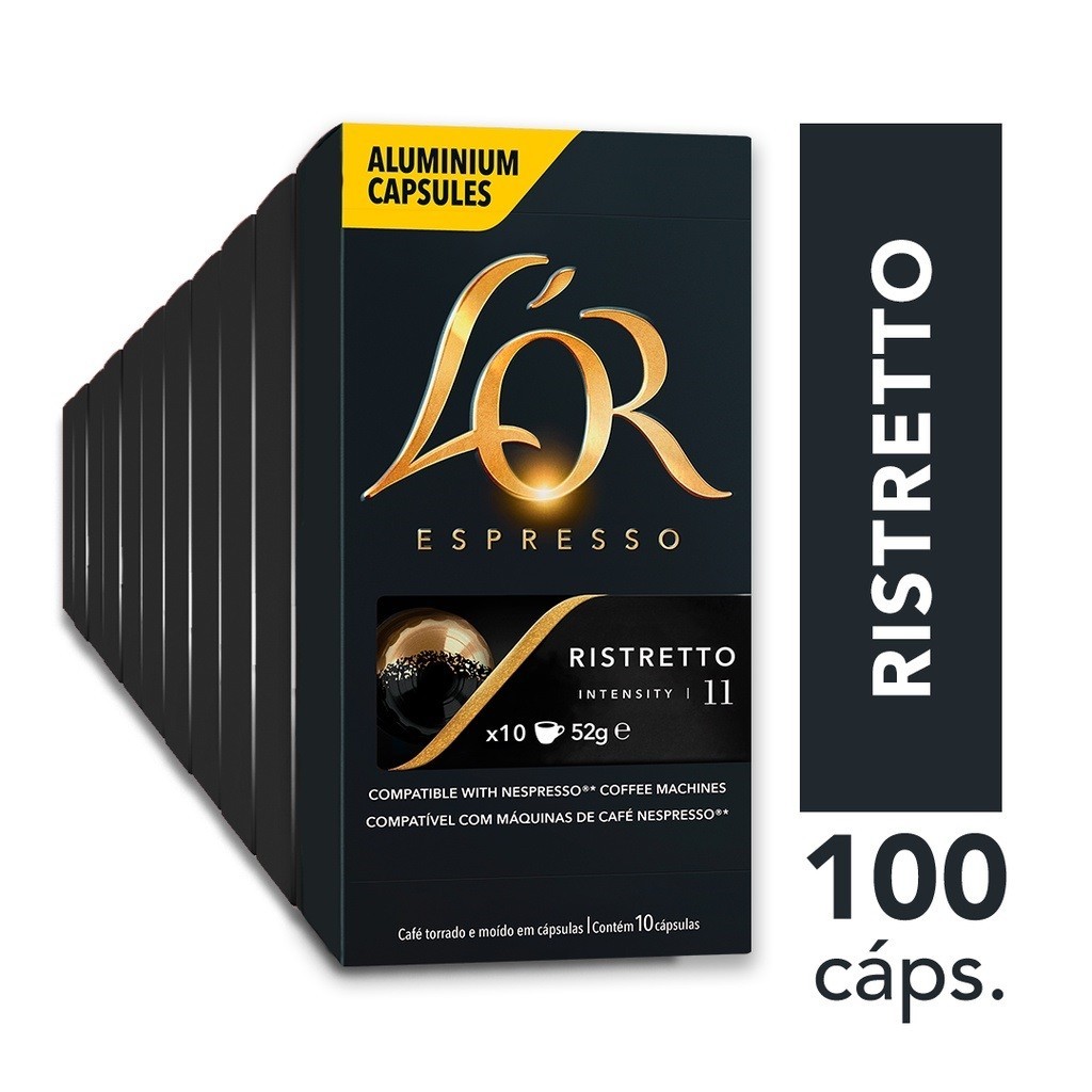 Kit 100 Cápsulas De Café LOR RISTRETTO - Compativel Nespresso - Cápsulas em Alumínio Intensidade 11