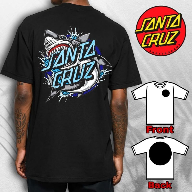 [Loja Malásia] [Venda Preguiçosa] t-shirt santa cruz Tubarão/logo Frente + Costas/Apenas/Preto/Cinza/Verde/Azul XS-3XL