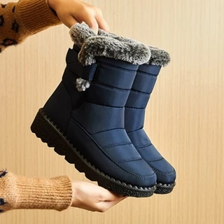 Botas De Inverno Impermeáveis Para Mulheres 2024 Nova Plataforma De Pele Longa De Neve Mulher Sapatos De Casais De Algodão Tornozelo