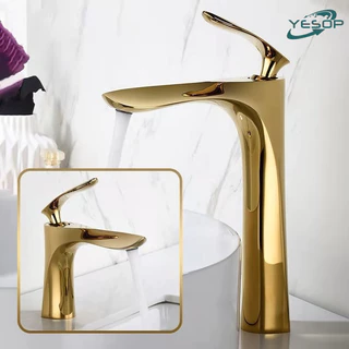 Torneira Dourada Banheiro Bica Alta Monocomando Misturador Inox Luxo 30cm/18cm Cromada/Preto Yesop em Oferta na Shopee