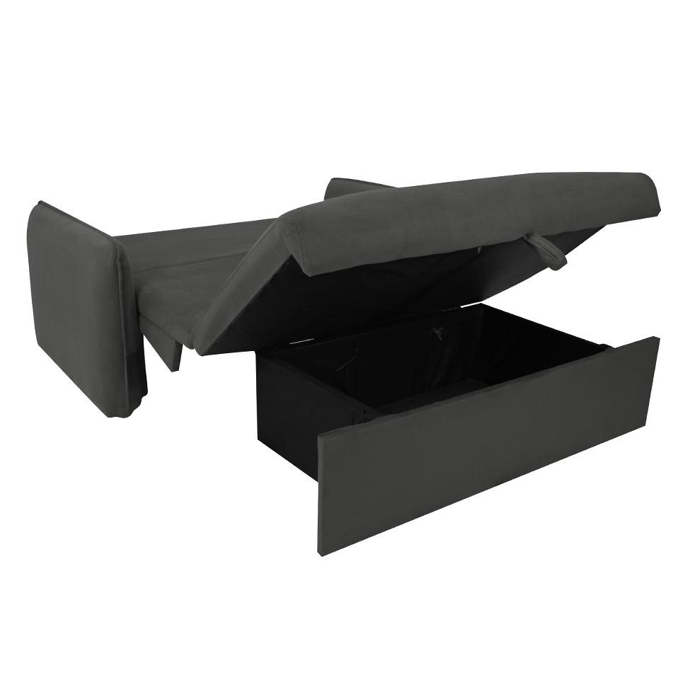 Sofá-Cama Casal com Baú 2 Lugares Zaia Suede Cinza