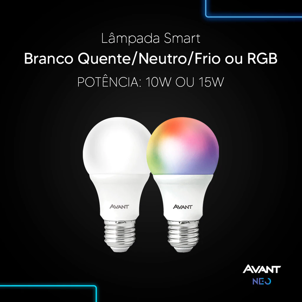 Lampada Led Pera Smart Inteligente 10w ou 15W 2700K/6500K ou RGB Colorido E27 110v/220v Cod: 290018079-123 Avant Neo
