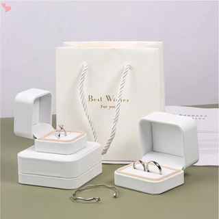Gorgeous White Ring Box Caixa De Anel Branco Presente De Couro Premium Para Casamento , Estojo De Armazenamento De Jóias De Proposta