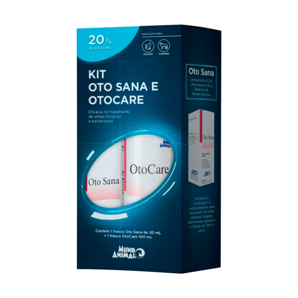 Kit Tratamento Otológico Mundo Animal Oto Sana 20 mL + Otocare 100 mL ...