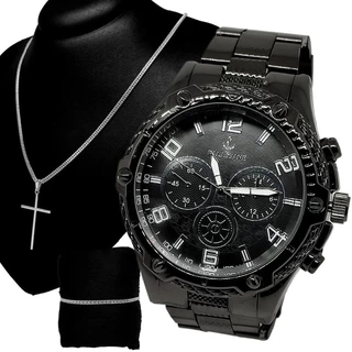 Relógio Aço Preto Masculino Á Prova D'água Lançamento + Kit Corrente
