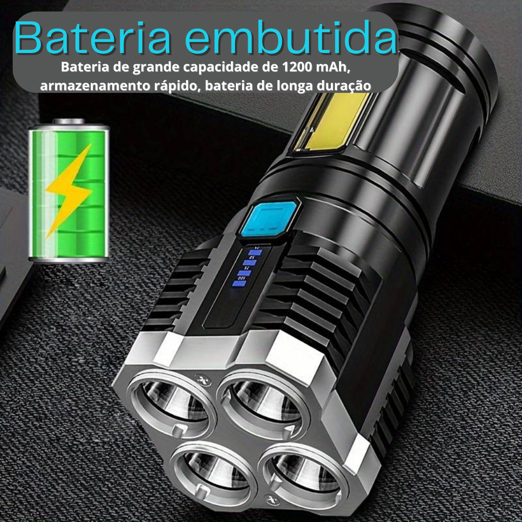 Lanterna LED Recarregável Tática | Potente Iluminação | Martelo de ...