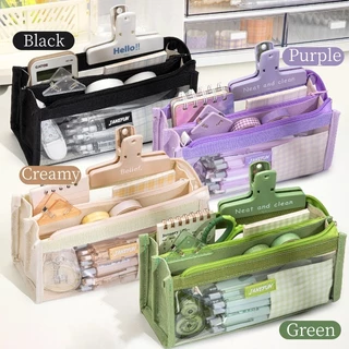 Caixa De Lápis Transparente Minimalista De 6 Camadas De Armazenamento Classificada De Grande Capacidade Saco De Papelaria Multifuncional