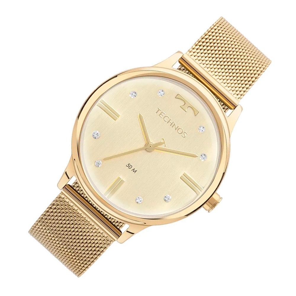 RELÓGIO TECHNOS FEMININO DOURADO CRISTAIS 2039DY/1X