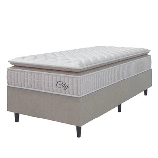 Cama Box Colchão Solteiro Molas Ensacadas City Pillow Top 88x188x61cm Branco / Bege Hellen - Suporta até 110kg por Pessoa