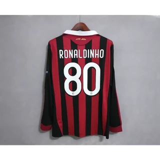 09-10 AC Milan Manga Longa RONALDINHO Camisa Personalizada De Alta Qualidade Para Casa Retro Futebol Jersey BECKHAM INZAGHIA