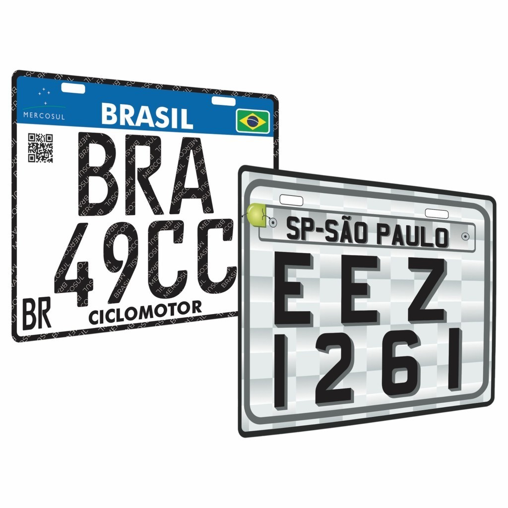 Placa de Moto Decorativa Personalizada Mercosul Cinza 20x17cm