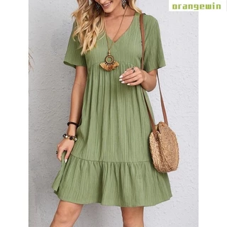 Vestido Casual Com Costura Em Tecido Liso Para Mulheres