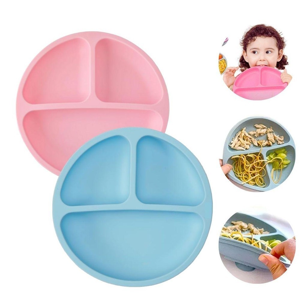 Prato Pratinho de Silicone Para Bebês Criança Alimentação Com ...