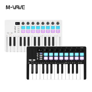M-VAVE SMK-Ii 25 Teclas Controlador De Teclado MIDI Com 16 Almofadas De Tambor Retroiluminadas , Bluetooth Semi Ponderado Dinâmico Profissional 8 Botões E Software De Produção De Música Incluído 16 Tambores