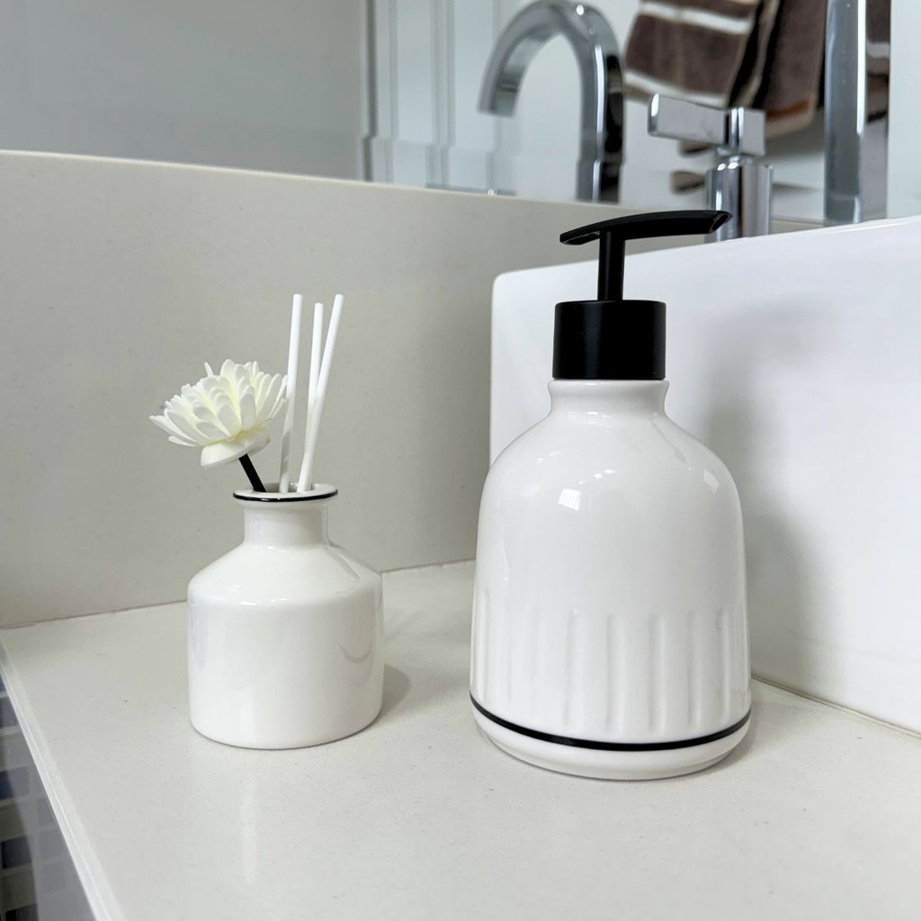 Kit Banheiro Lavabo Conjunto Saboneteira Difusor Porcelana Porcelana 2 Peças