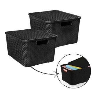 Kit 2 Caixa Organizadora Rattan Empilhavel 20 Litros Organizador Multiuso Grande