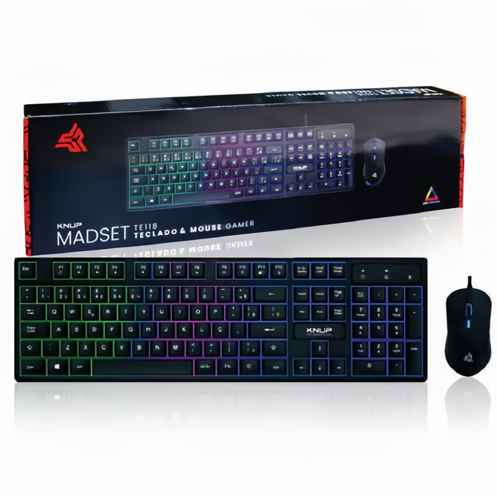 Kit Gamer Teclado Semi Mecânico + Mouse 1200dpi Usb Rgb Iluminado Jogos Pc