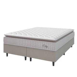Cama Box Colchão Casal Queen Molas Ensacadas City Pillow Top 158x198x61cm Branco / Bege Hellen - Suporta até 110kg por Pessoa