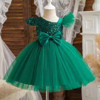 Vestido De Noiva De Bebê Lantejoulas De Natal Verde Batismo Rosa 1 Ano Princesa De Laço Para Meninas Bebês Vestidos Renda