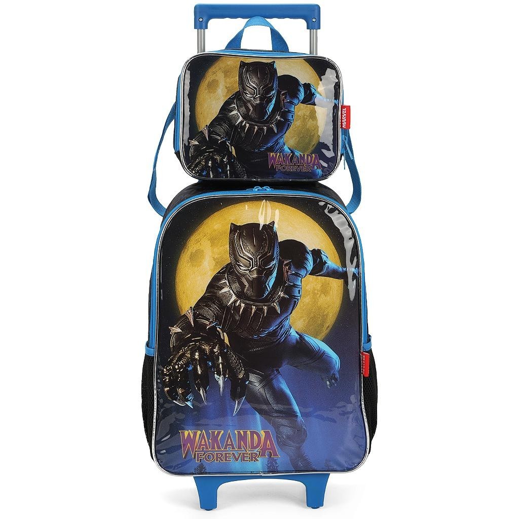 Kit Mochila de Rodinhas Lancheira Luxcel Pantera Negra Preto | Shopee ...