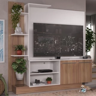Estante com Painel TV 55" e 2 portas Denver Multimóveis Argila/Branco