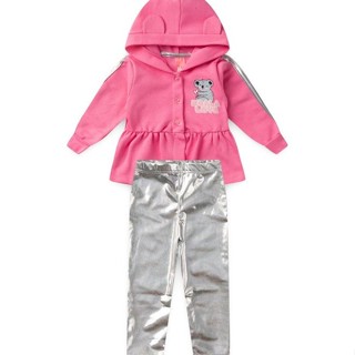 Conjunto Bebê Moletom Menina Com Capuz - Koala Love - Rosa com Metalizado