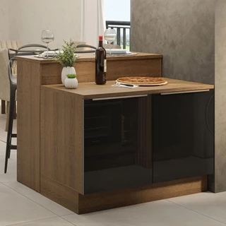 Ilha de Cozinha com Bancada e Balcão 120 cm Rustic/Preto Lux Madesa em Oferta na Shopee
