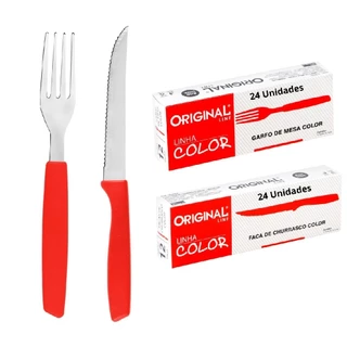 Kit 48 Talheres 24 Garfos + 24 Facas De Mesa Inox Para Bar Restaurante Cozinha